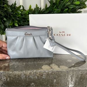 NWT | Coach | Gray Wristlet | Light pink interior | Includes box & tissue paper